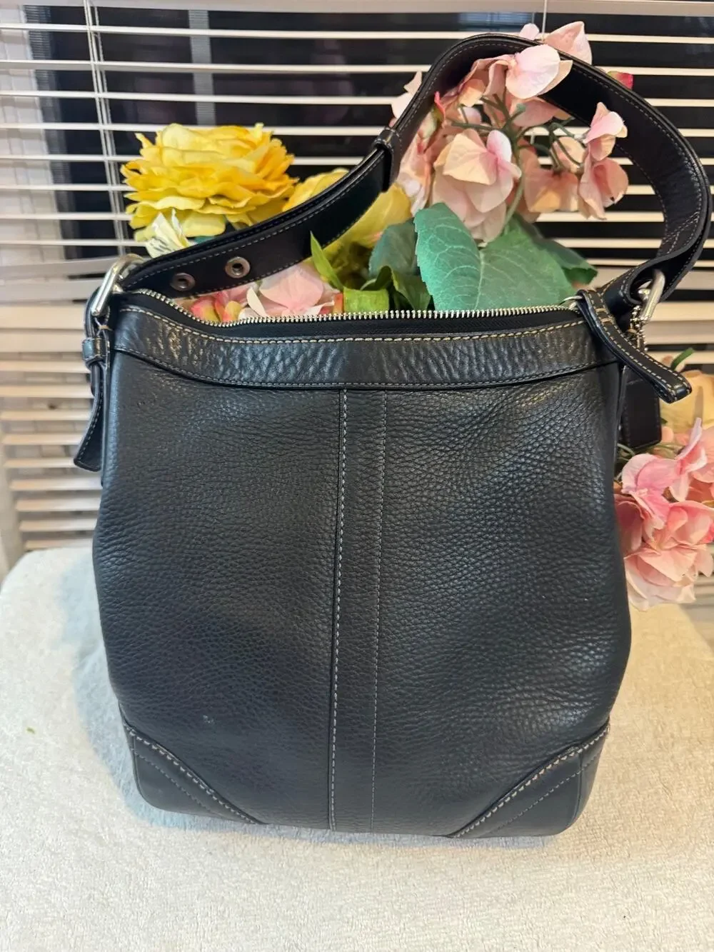 Y2K COACH F12319 PEBBLED LEATHER SHOULDER CROSSBODY BAG BLACKPURSE(150